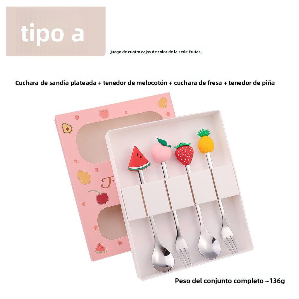 Cartoon Fruit Utensil Set: Cute Stainless Steel Dessert Spoons and Forks Gift