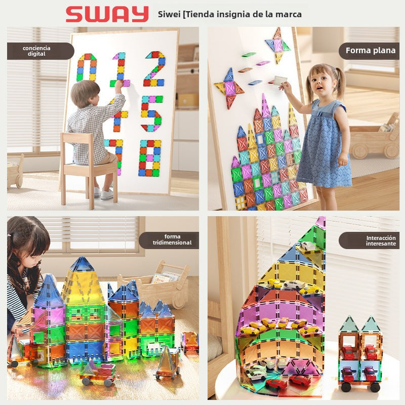 Magnéticos con Ventanas de Diamante: Juguete Educativo y Creativo para Niños, Bloques de Construcción