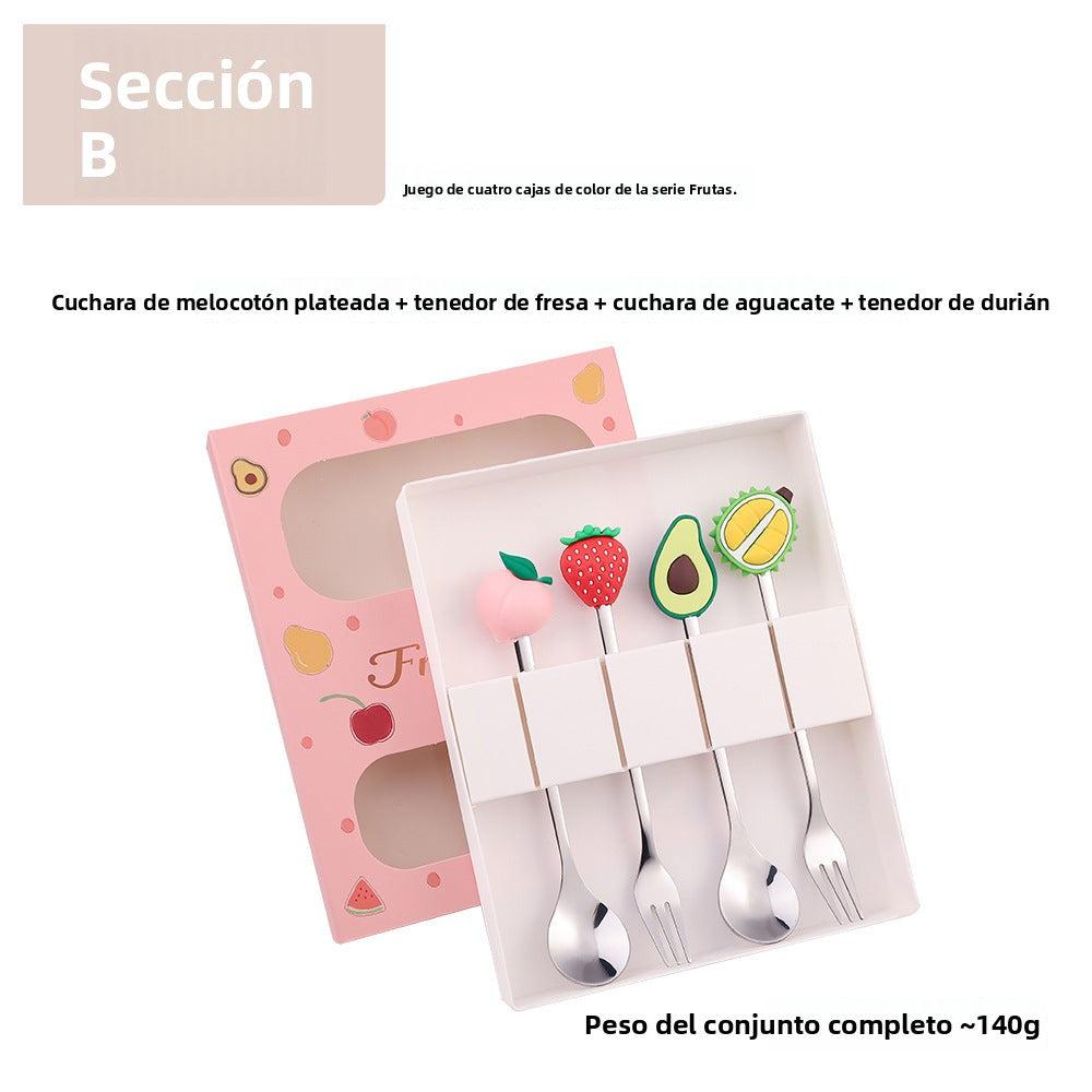 Cartoon Fruit Utensil Set: Cute Stainless Steel Dessert Spoons and Forks Gift