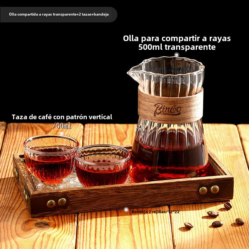 Bincoo: Juego de cafetera de goteo con jarra de café a rayas, tetera de nube, tazas de café al estilo japonés y jarra de infusión fría