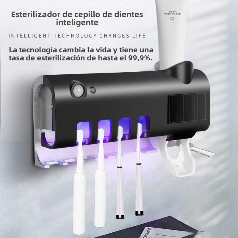 Soporte de cepillos de dientes desinfectante UV: dispensador de pasta de dientes y organizador multifuncional