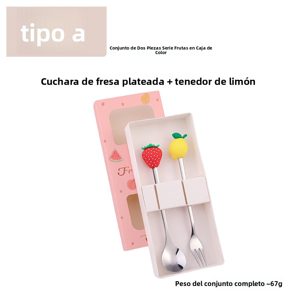 Cartoon Fruit Utensil Set: Cute Stainless Steel Dessert Spoons and Forks Gift