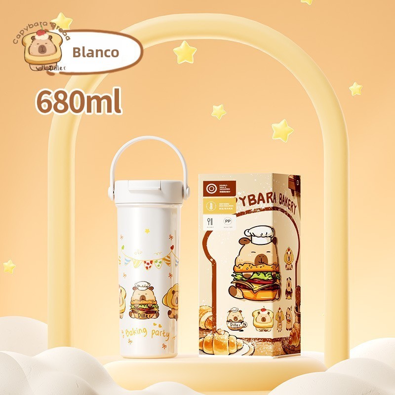 Capybara 316L Straw Thermos Cup: New High-Value Design for Children and Students, Portable Flip-Top Dual-Use Water Cup