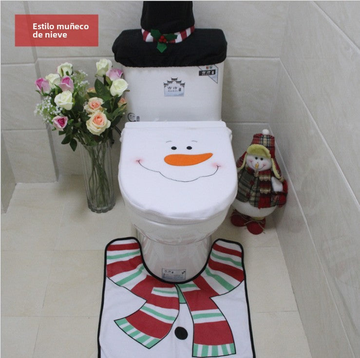 Creative Christmas Decor: 3-Piece Toilet Seat Cover Set for Home