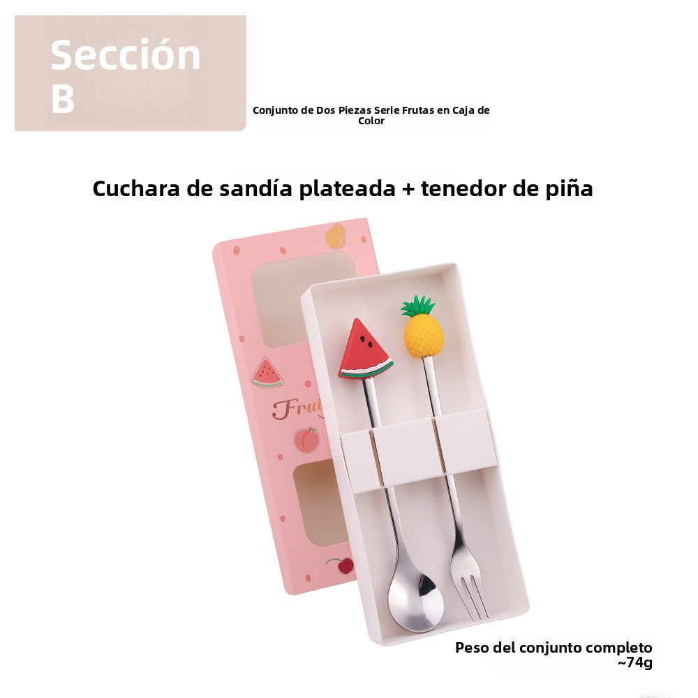 Cartoon Fruit Utensil Set: Cute Stainless Steel Dessert Spoons and Forks Gift