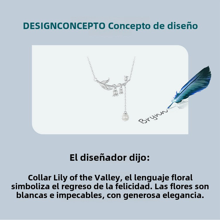 Collar de flores de lirio de los valles con perlas de plata S925: diseño único, collar de clavícula para mujer