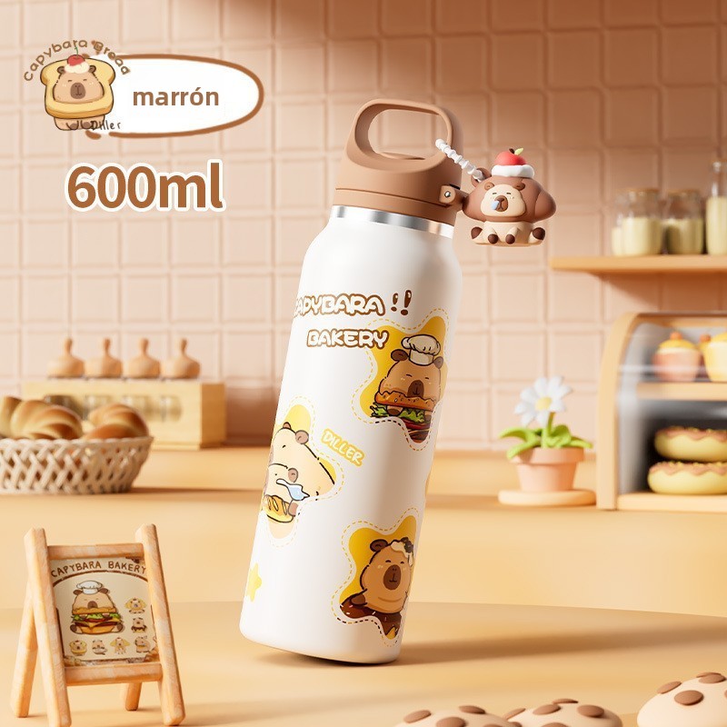 Capybara 316L Straw Thermos Cup: New High-Value Design for Children and Students, Portable Flip-Top Dual-Use Water Cup