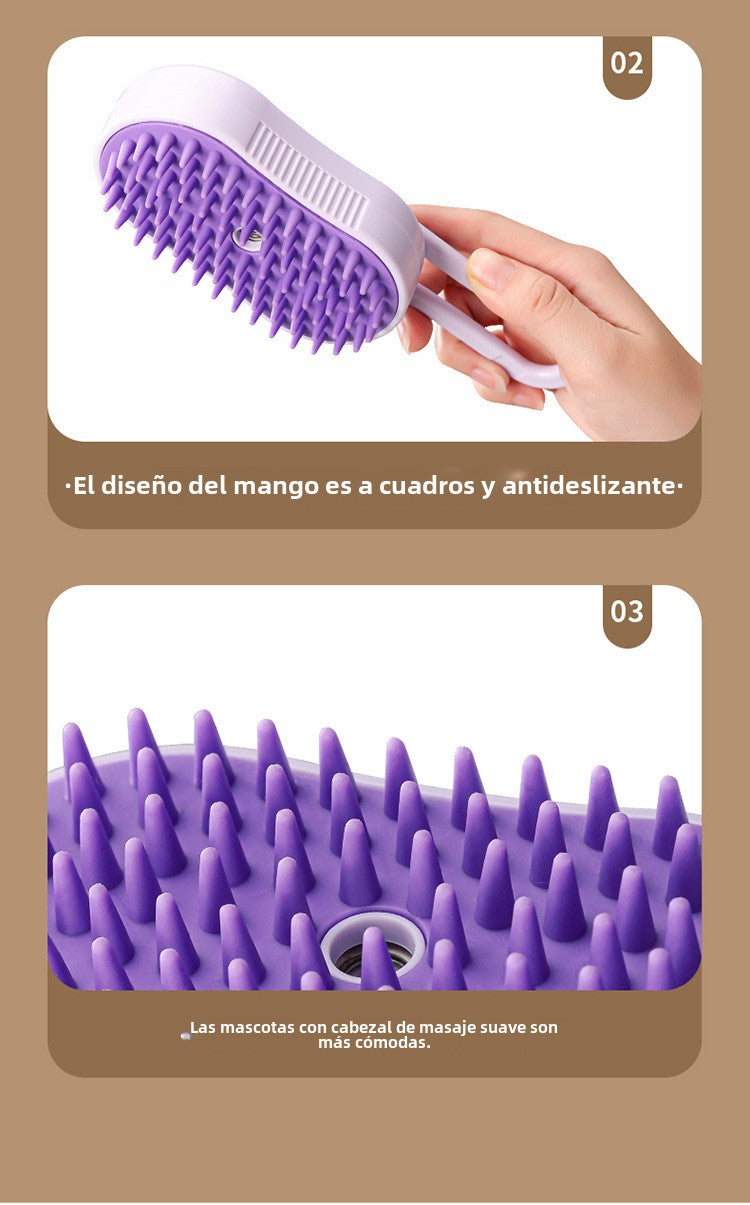 Cepillo de Masaje para Mascotas: Cepillo Desenredante y Quitapelusa para Gatos con Vapor