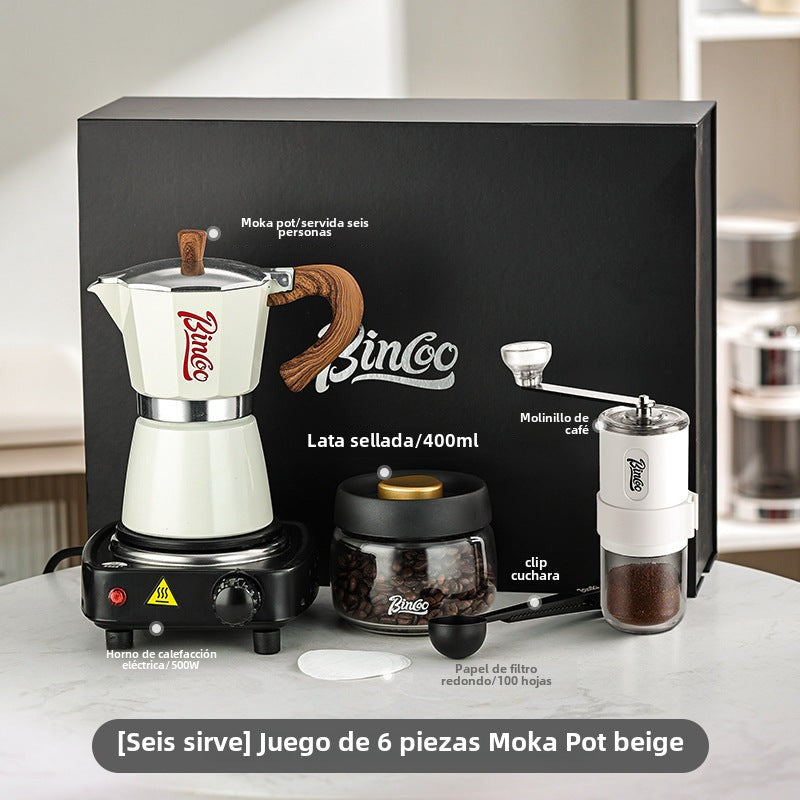 Bincoo: Set de regalo de cafetera moka, equipo para preparar café, cafetera manual compacta, ideal para cumpleaños