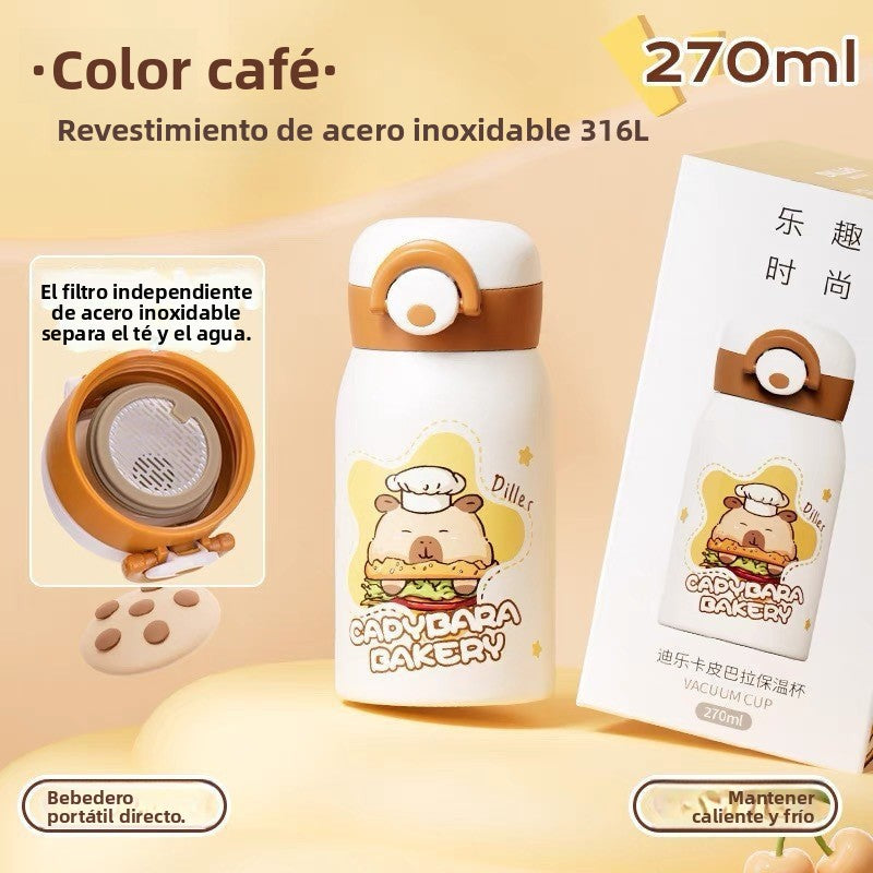 Capybara 316L Straw Thermos Cup: New High-Value Design for Children and Students, Portable Flip-Top Dual-Use Water Cup