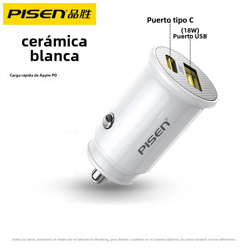 Cargador de coche Pisen: Carga rápida para móviles, adaptador de encendedor de 12V, USB doble, cargador de coche 24