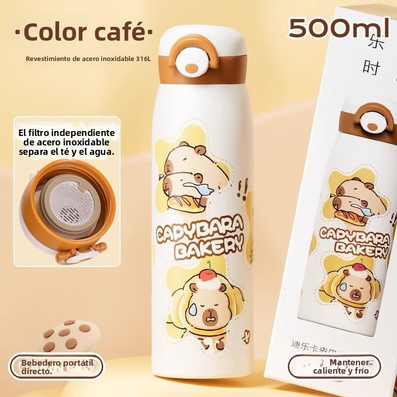 Capybara 316L Straw Thermos Cup: New High-Value Design for Children and Students, Portable Flip-Top Dual-Use Water Cup