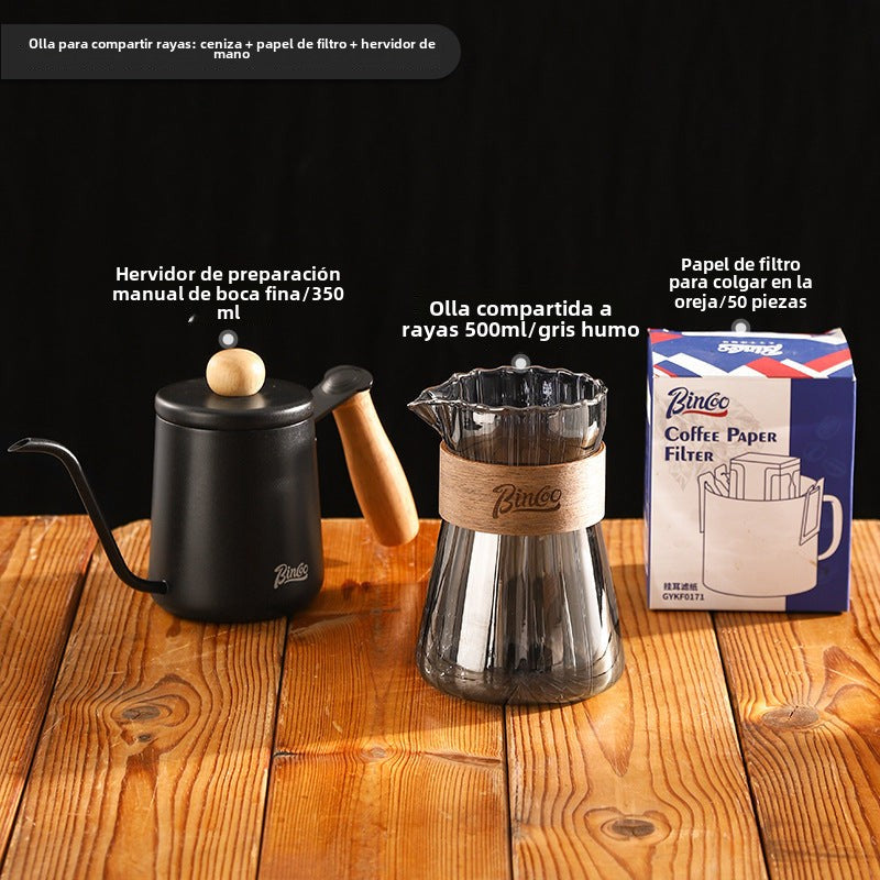 Bincoo: Juego de cafetera de goteo con jarra de café a rayas, tetera de nube, tazas de café al estilo japonés y jarra de infusión fría