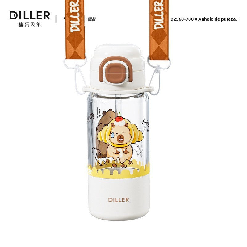 Capybara 316L Straw Thermos Cup: New High-Value Design for Children and Students, Portable Flip-Top Dual-Use Water Cup