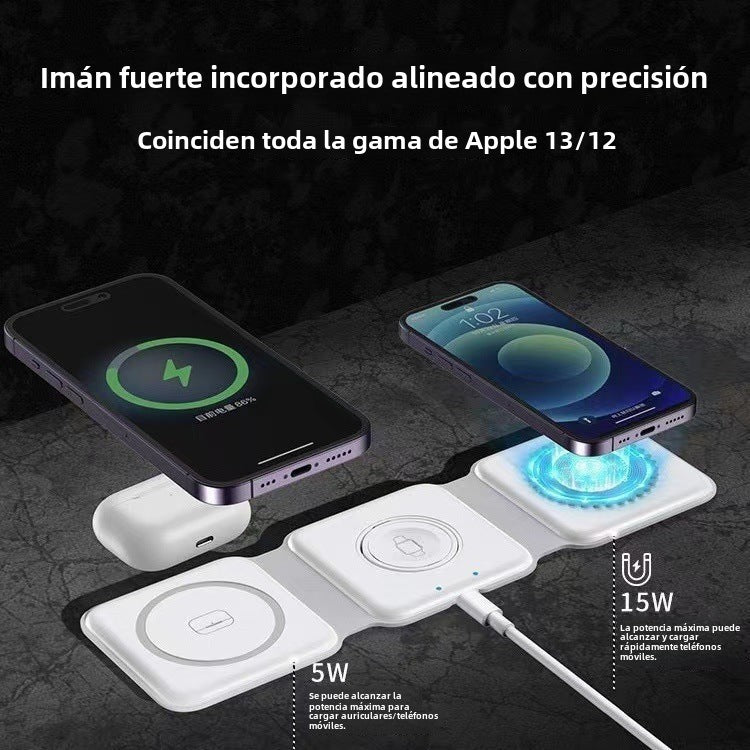 Cargador Inalámbrico 3 en 1 15W: Soporte Magnético para Teléfonos, Auriculares y Relojes