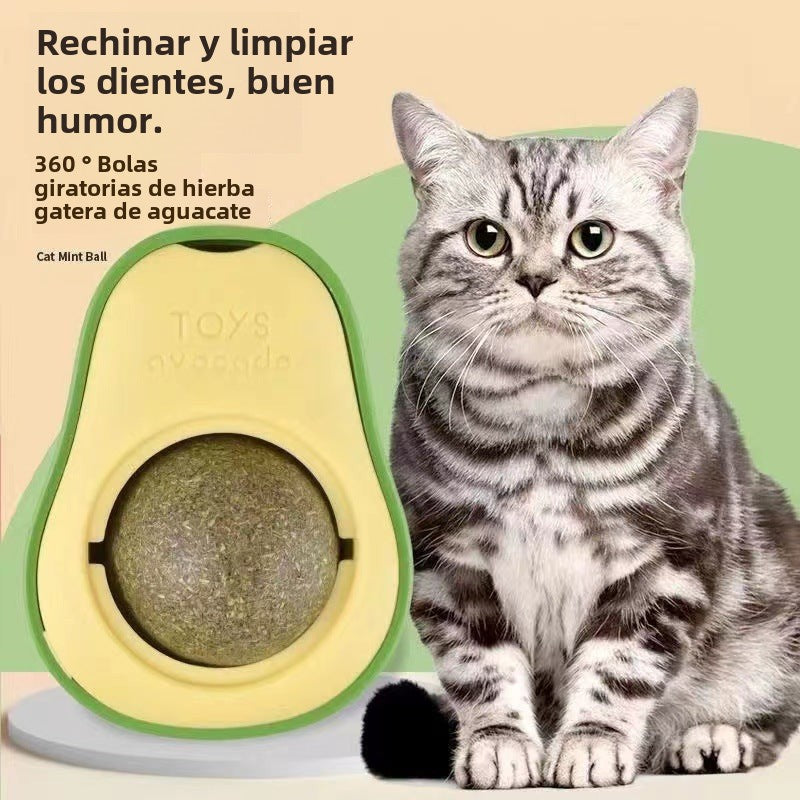 Juguete para gatos con hierba gatera en forma de aguacate, bola rotativa