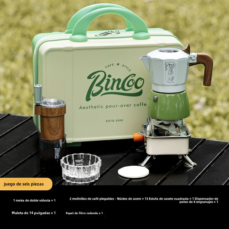 Conjunto de cafetera moka Bincoo: Equipamiento de camping portátil con doble válvula, ideal para preparar café espresso en casa