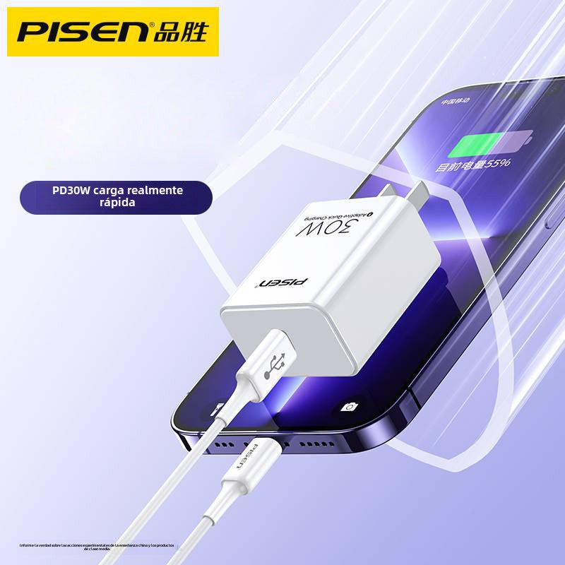 Cargador Rápido PD 30W para iPhone 15: Cable de Datos Tipo C Doble Cabeza