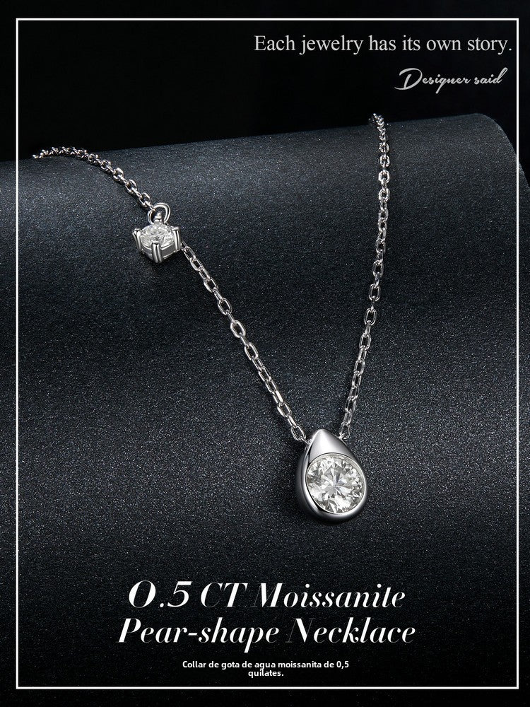 Collar de agua en forma de gota de moissanita de 50 puntos: Joyería de lujo en plata S925, elegante y brillante para el escote