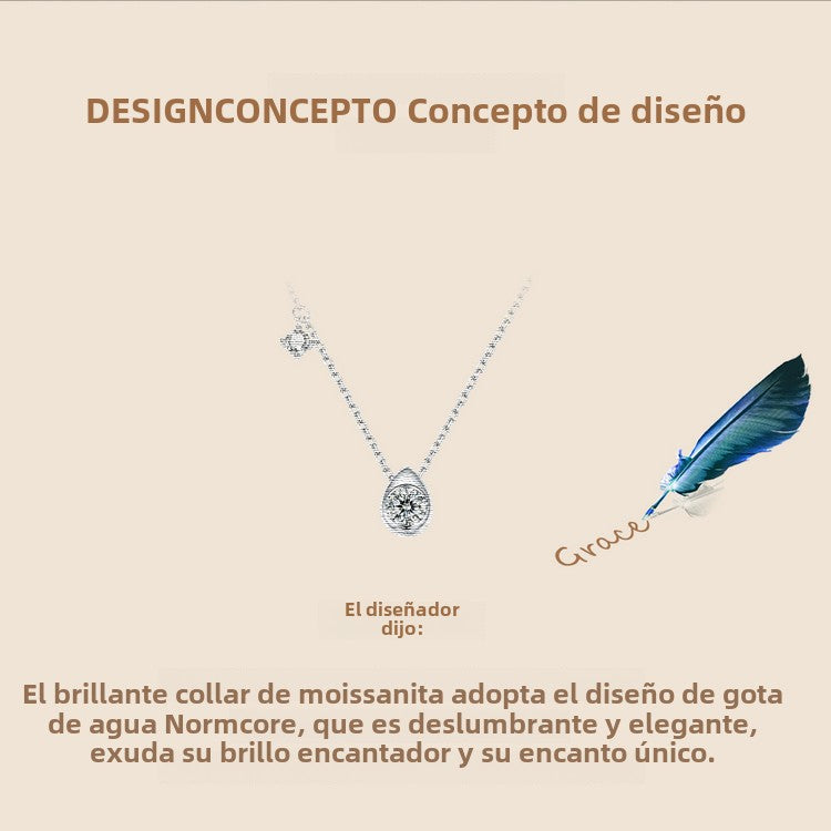 Collar de agua en forma de gota de moissanita de 50 puntos: Joyería de lujo en plata S925, elegante y brillante para el escote