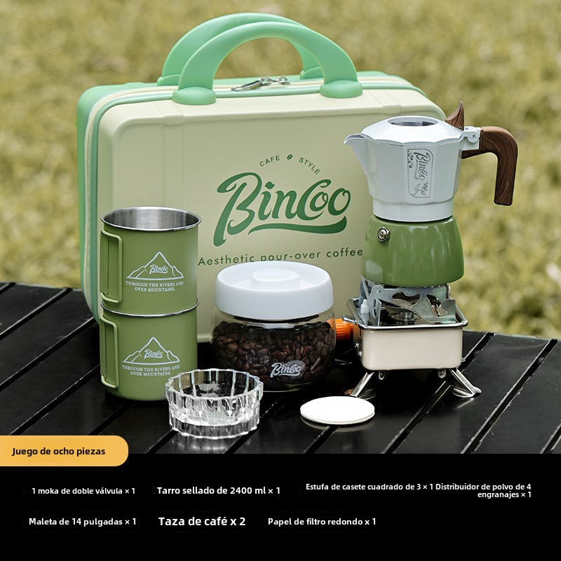 Conjunto de cafetera moka Bincoo: Equipamiento de camping portátil con doble válvula, ideal para preparar café espresso en casa
