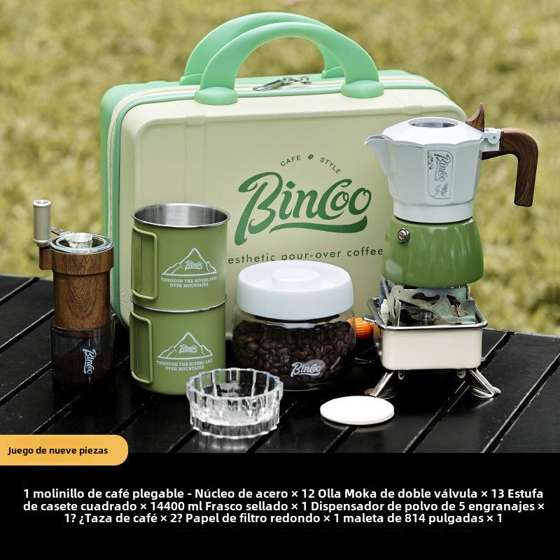 Conjunto de cafetera moka Bincoo: Equipamiento de camping portátil con doble válvula, ideal para preparar café espresso en casa