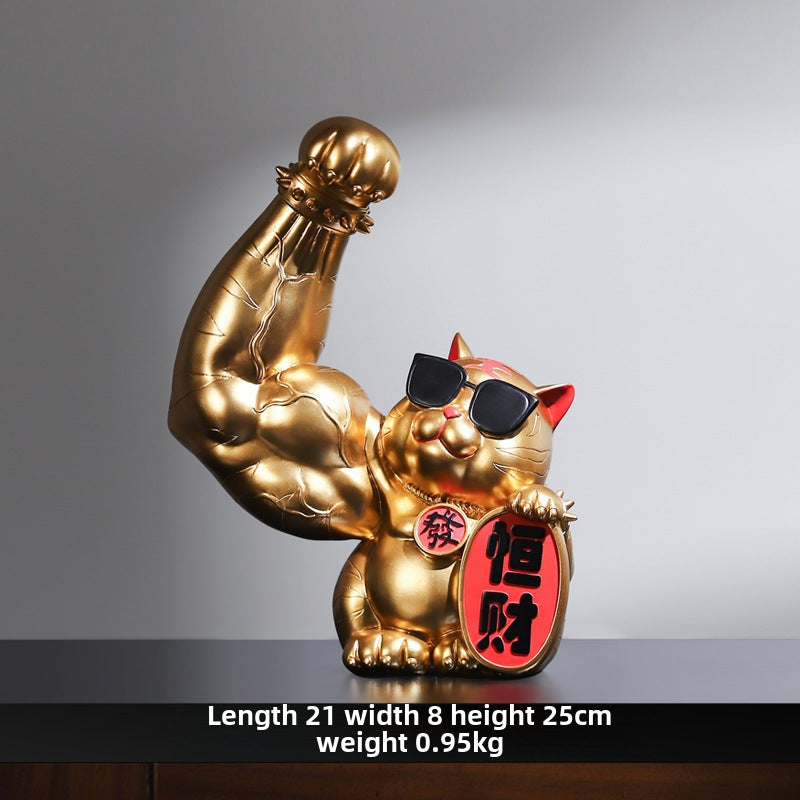 Gato de la fortuna musculoso de resina : Regalo fitness