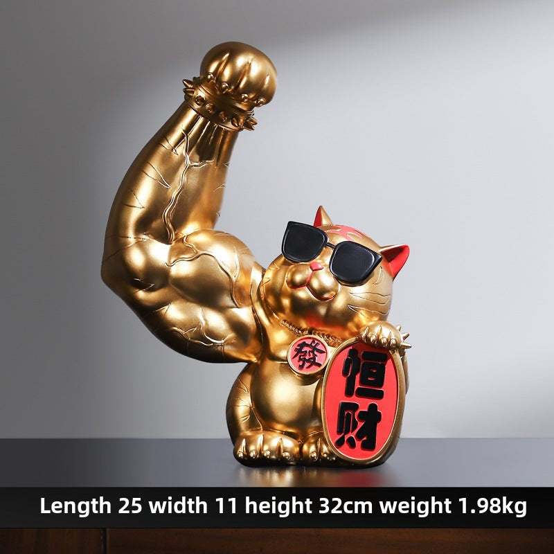 Gato de la fortuna musculoso de resina : Regalo fitness