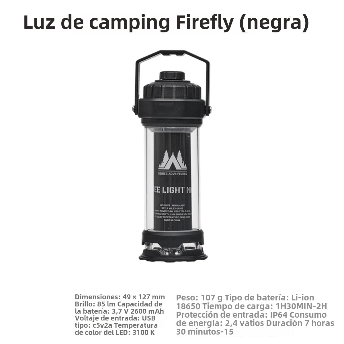 Lámpara de Camping Recargable USB – Luz LED Portátil para Tienda y Actividades al Aire Libre