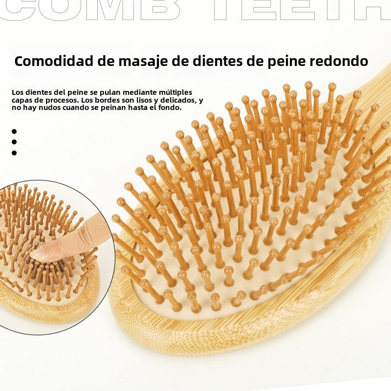 Set de Peines de Bambú Natural: Cepillo de Masaje con Almohadilla de Aire, Peine de Dientes Anchos y Peine de Cola, Ecológico para Niños