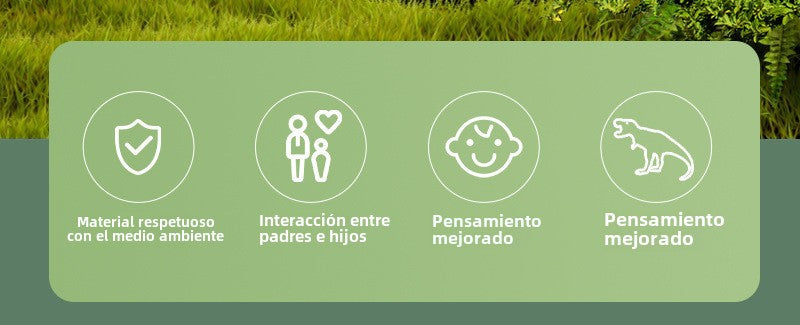 Beneficios del T-Rex HD101: material ecológico, mejora del pensamiento, y fomento de la interacción entre padres e hijos. Ideal para desarrollo infantil.