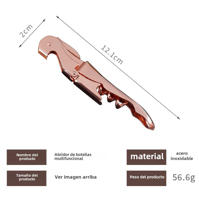 Cuchillo sacacorchos de oro rosa: abridor de vino tinto de acero inoxidable, sacacorchos multifuncional con diseño de caballito de mar