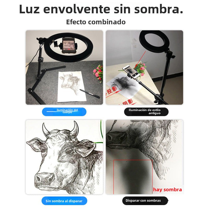 Soporte de Escritorio para Móvil: Estativo Plegable con Luz de Relleno para Fotografía y Streaming