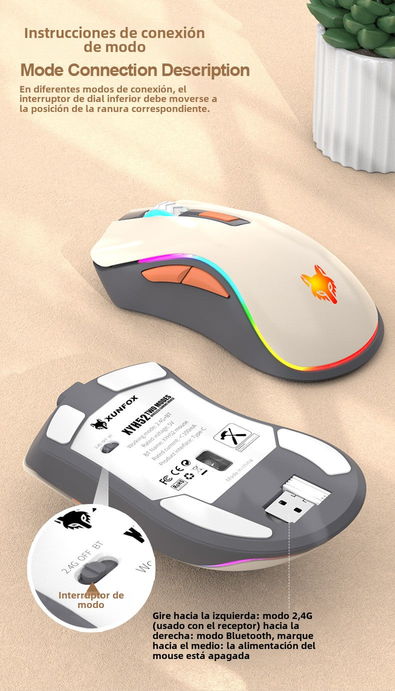 Ratón Inalámbrico Dual Modo 2.4G y Bluetooth XYH52: Recargable, Silencioso, Ideal para Oficina y Juegos