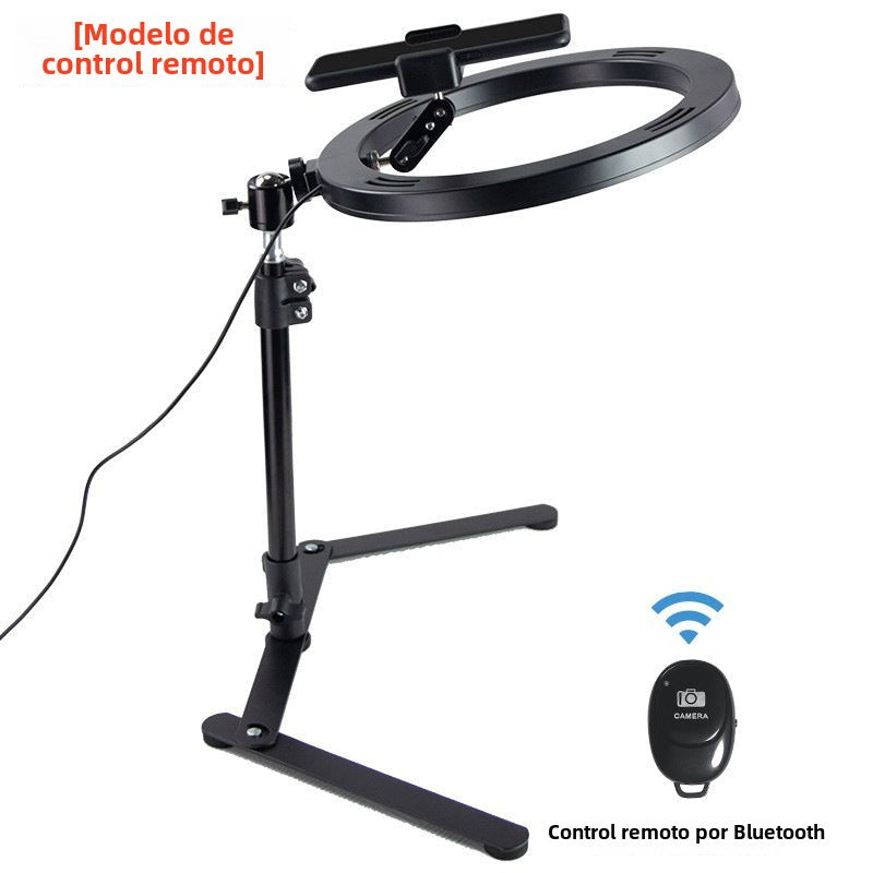 Soporte de Escritorio para Móvil: Estativo Plegable con Luz de Relleno para Fotografía y Streaming