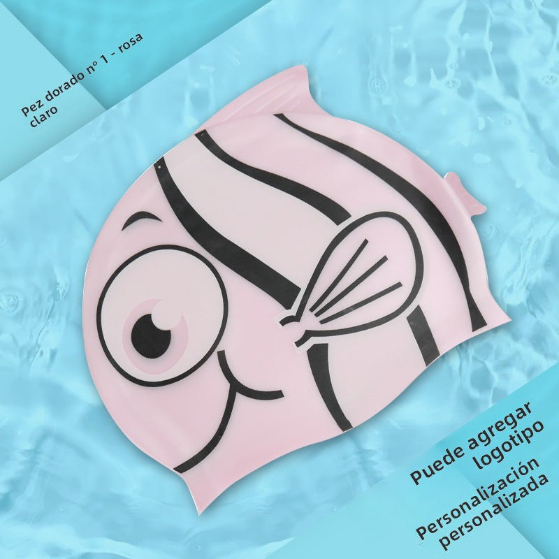 Multicolor Silicone Children's Swim Cap with Waterproof Ear Protection and Animal Design for Swimming and Training