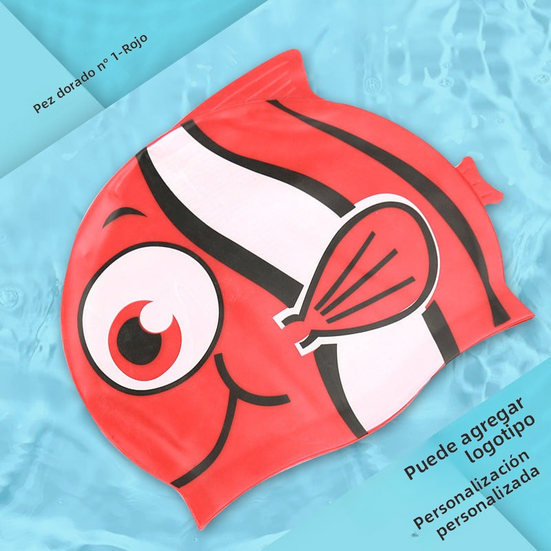 Multicolor Silicone Children's Swim Cap with Waterproof Ear Protection and Animal Design for Swimming and Training