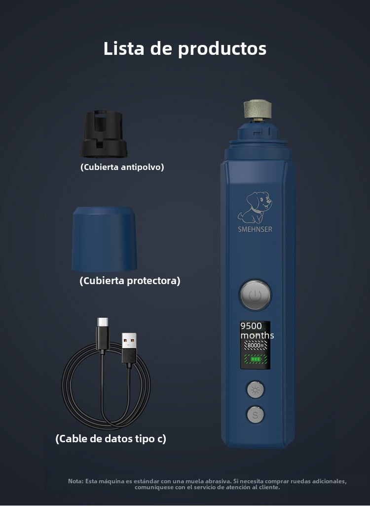 Cortaúñas Eléctrico para Mascotas: Lima de Uñas con Mango Antideslizante, para Perros y Gatos