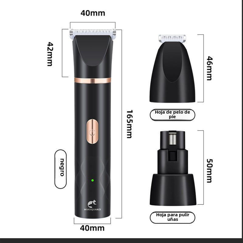 Cortapelos Multifunción 3 en 1 para Mascotas: Esquiladora Eléctrica, Lima de Uñas y Recortador de Pelo, Kit Profesional