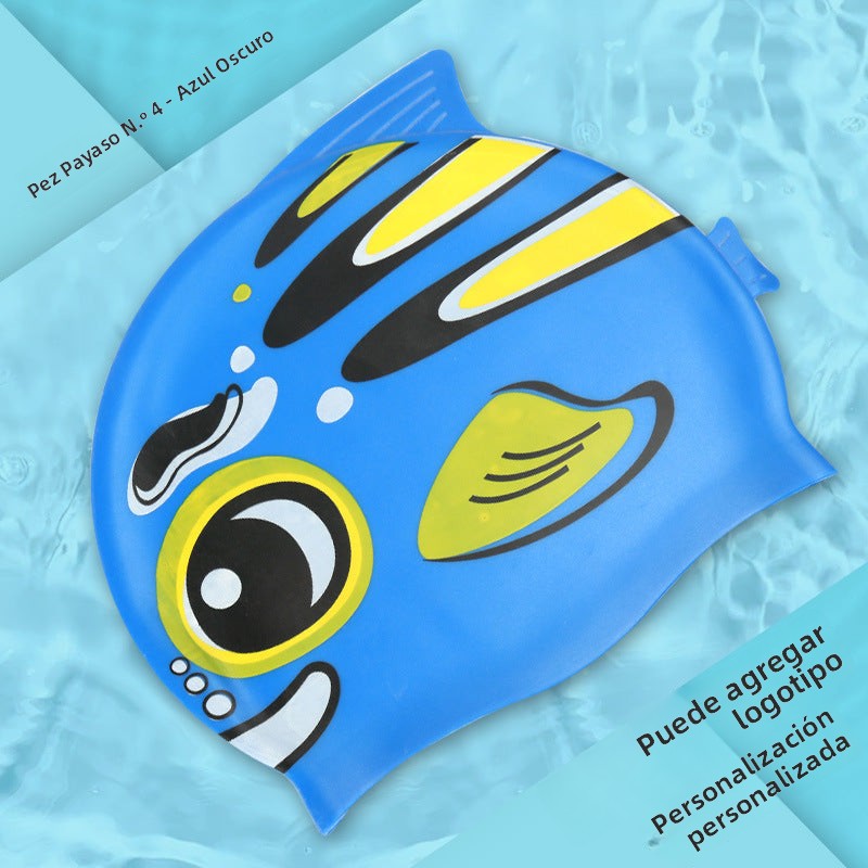 Multicolor Silicone Children's Swim Cap with Waterproof Ear Protection and Animal Design for Swimming and Training