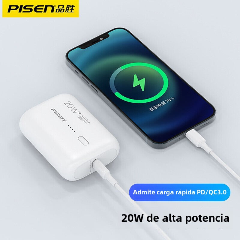 Batería externa Pisen 10000mAh carga rápida compatible con iPhone y Android
