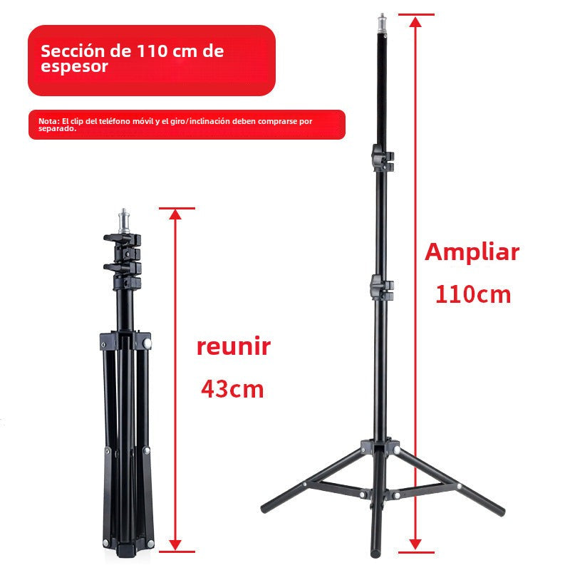 Soporte de teléfono de 2.1m: trípode extensible para fotografía en vivo, con luz de relleno y nivel de burbuja